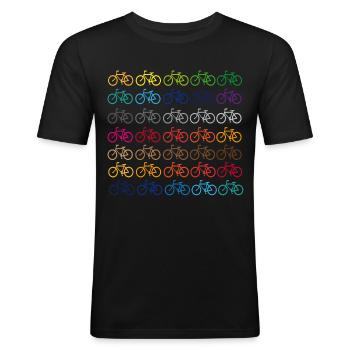 Viele bunte Fahrräder - Männer Slim Fit T-Shirt - Schwarz - Vorne - Nik (191cm)