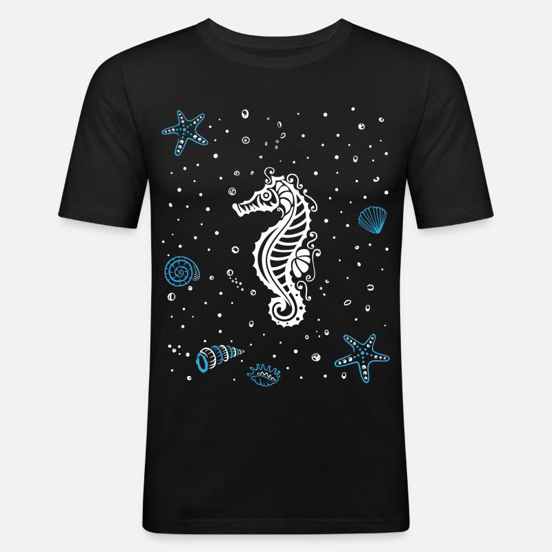 Seepferdchen mit Wasserspritzer. Maritim. - Männer Slim Fit T-Shirt - Schwarz