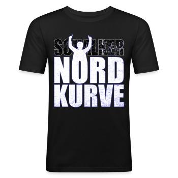 Schalker Nordkurve Schriftzug Geschenkidee - Männer Slim Fit T-Shirt - Schwarz - Vorne - Nik (191cm)