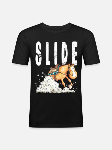 Westernpferd Slide - Männer Slim Fit T-Shirt - Schwarz