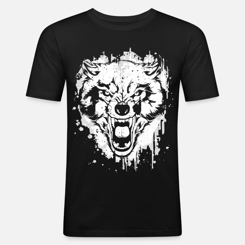 Wolf - Wölfe - Werwolf - Wolfsrudel - Vollmond - Männer Slim Fit T-Shirt - Schwarz