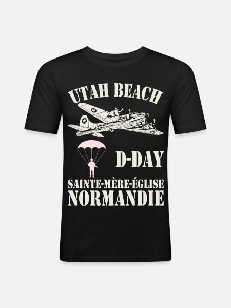 Utah Beach D-Day Sainte-Mère-Église - Men's Slim Fit T-Shirt - black