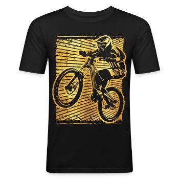 Mountainbike - Mountainbiker - Mountainbike Fahrer - Männer Slim Fit T-Shirt - Schwarz - Vorne - Nik (191cm)