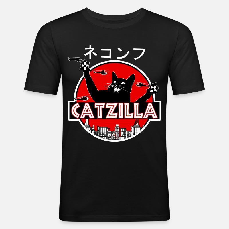 Catzilla Katze - Männer Slim Fit T-Shirt - Schwarz