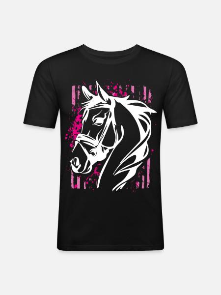 Graffiti-Stil Pferd mit Pinkem Farbsplash - Männer Slim Fit T-Shirt - Schwarz