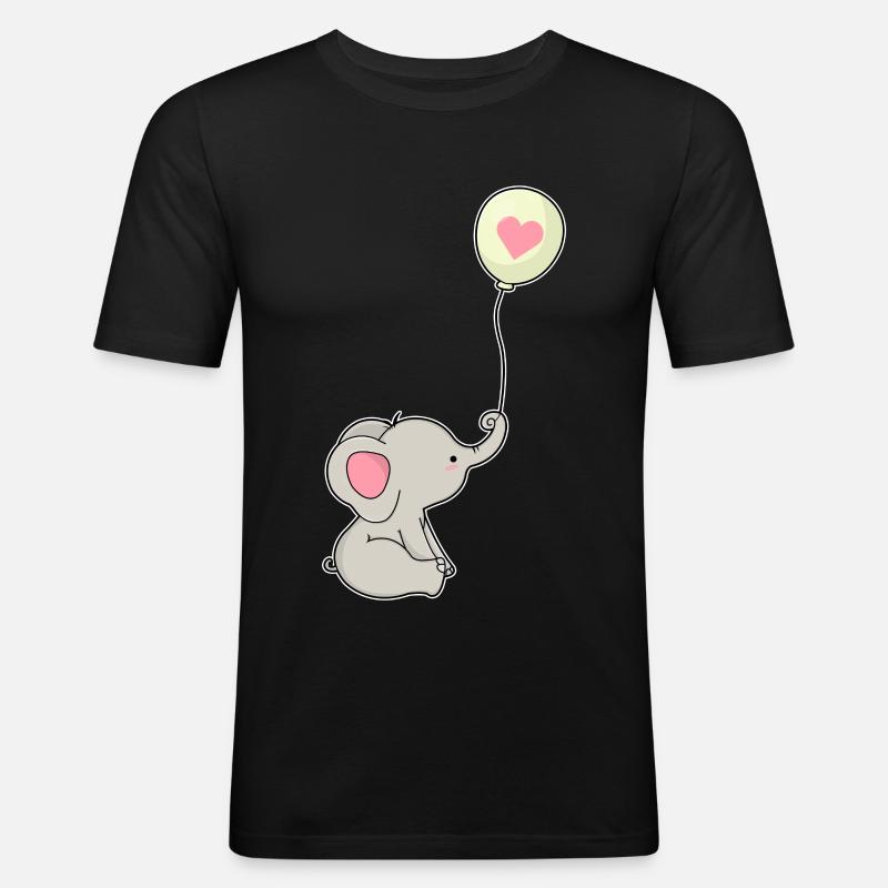 Elefant & Luftballon mit Herz - Männer Slim Fit T-Shirt - Schwarz