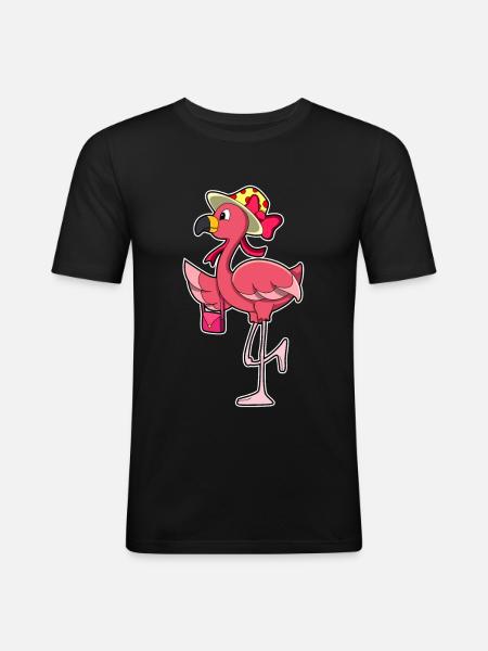 Flamingo Handtasche  - Männer Slim Fit T-Shirt - Schwarz