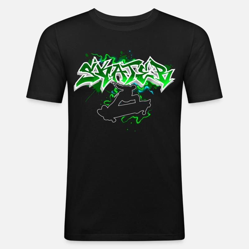 Skater Graffiti - Männer Slim Fit T-Shirt - Schwarz