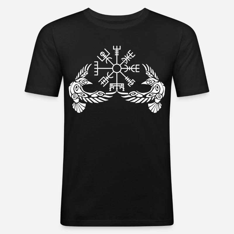 White ravens and Viking compass - Men's Slim Fit T-Shirt - black