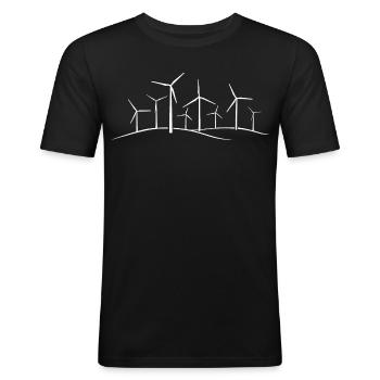 Windrad, wind power, Energie, windmill, Windpark, - Männer Slim Fit T-Shirt - Schwarz - Vorne - Nik (191cm)