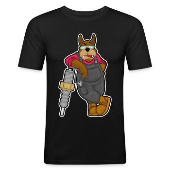 Hund Mechaniker Zündkerze Werkstatt - Männer Slim Fit T-Shirt - Schwarz - Vorne - Nik (191cm)