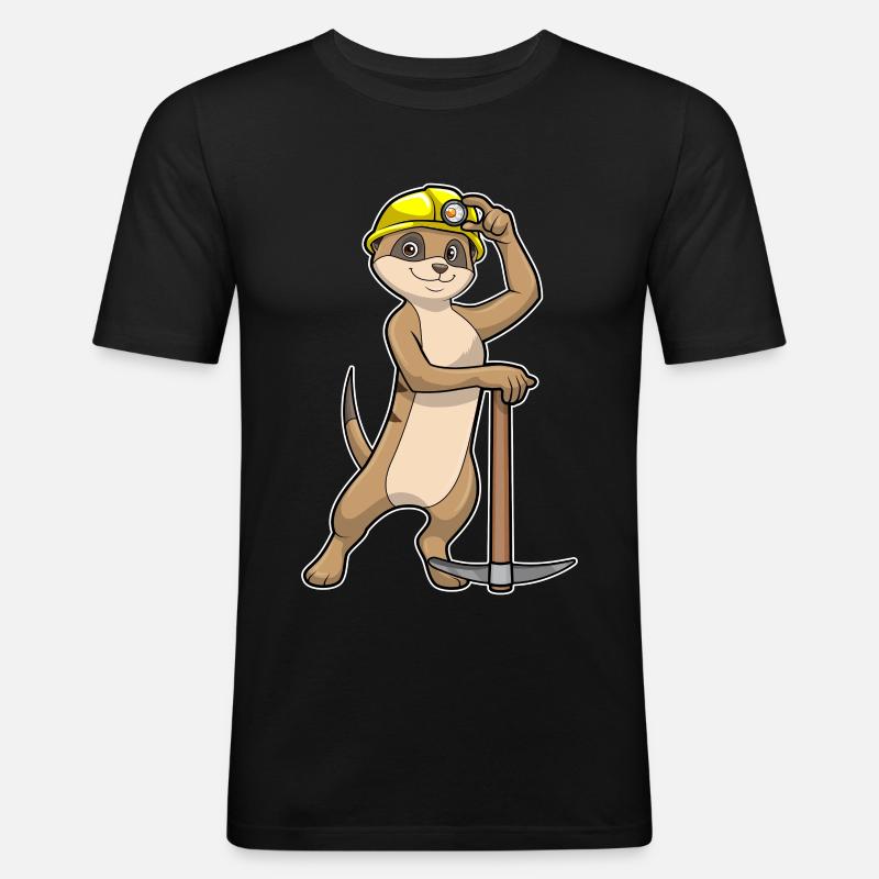 Erdmännchen als Bergarbeiter mit Spitzhacke - Männer Slim Fit T-Shirt - Schwarz