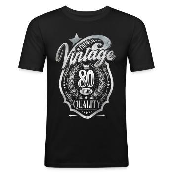 80ste Verjaardag Wijnoogst - Mannen slim fit T-shirt - zwart - Voor - Nik (191cm)