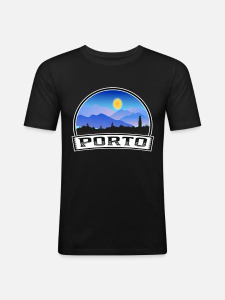 Porto Portugal Skyline Vintage Sunset Travel Souve - Men's Slim Fit T-Shirt - black