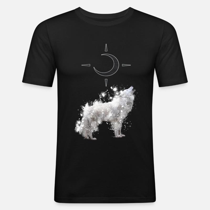 Wolf's Kunst mit Halbmond - Männer Slim Fit T-Shirt - Schwarz
