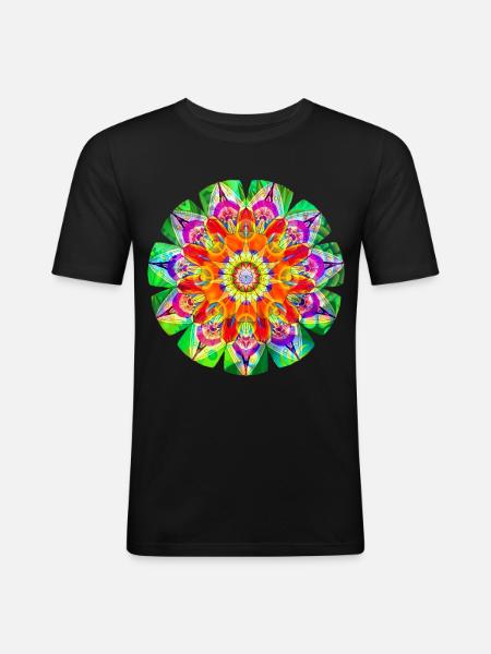 Farbenfrohes hippes Mandala - Männer Slim Fit T-Shirt - Schwarz