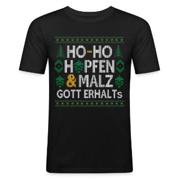 HO-HO HOPFEN UND MALZ GOTT ERHALTS WEIHNACHTSPULLI - Männer Slim Fit T-Shirt - Schwarz - Vorne - Nik (191cm)