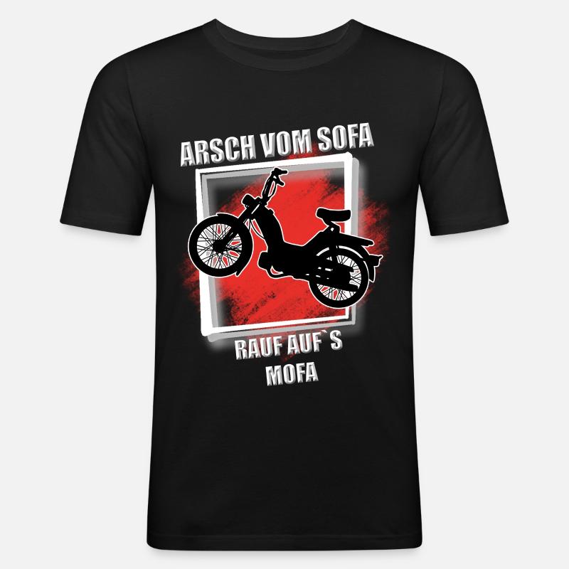 Arsch vom Sofa rauf aufs mofa - Männer Slim Fit T-Shirt - Schwarz
