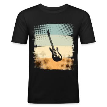 E-Gitarre - Männer Slim Fit T-Shirt - Schwarz - Vorne - Nik (191cm)