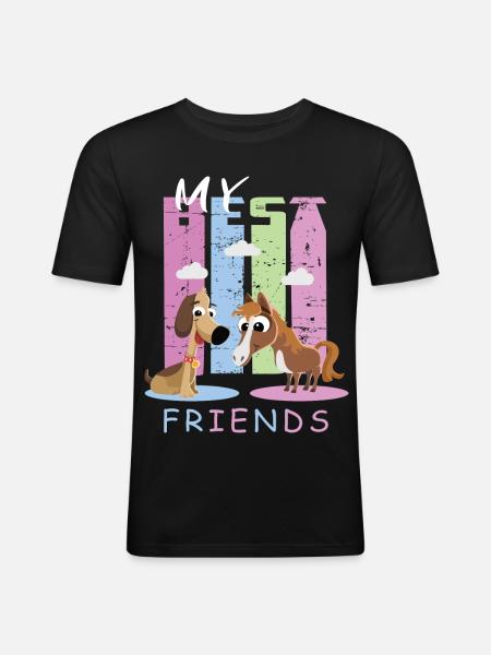 Cheval et chien - T-shirt près du corps Homme - noir