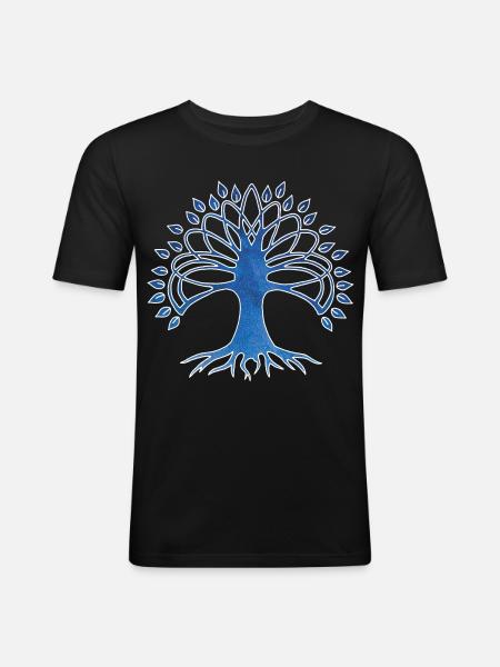 Lebensbaum und Sternenhimmel - Männer Slim Fit T-Shirt - Schwarz