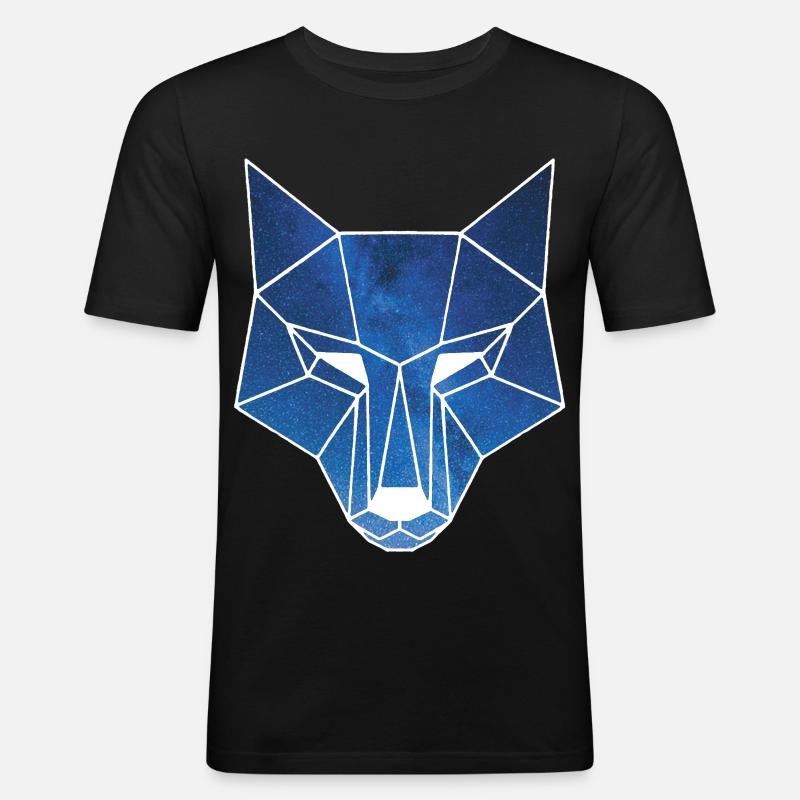 Weißer Wolf und Sternenhimmel - Männer Slim Fit T-Shirt - Schwarz