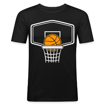 Basketball mit Korb zum selber gestalten - Männer Slim Fit T-Shirt - Schwarz - Vorne - Nik (191cm)