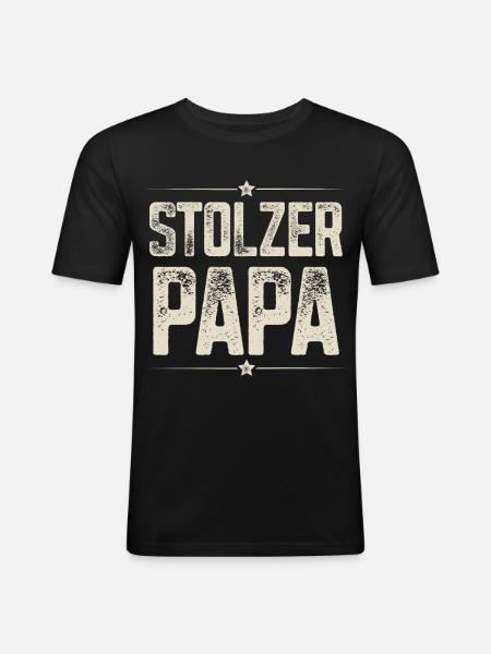 Stolzer Papa - Männer Slim Fit T-Shirt - Schwarz