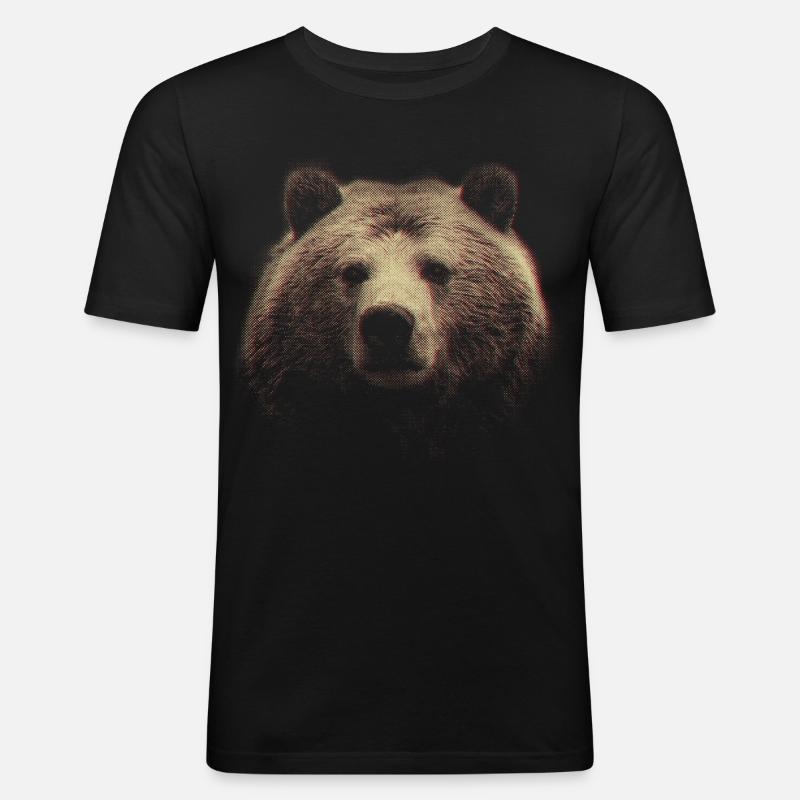 Rothalftone Bärenkopf - Männer Slim Fit T-Shirt - Schwarz