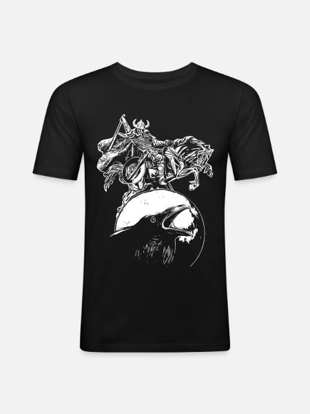 Vikinger på hesteryg på ravn i fuldmåne - Herre Slim Fit T-Shirt - sort