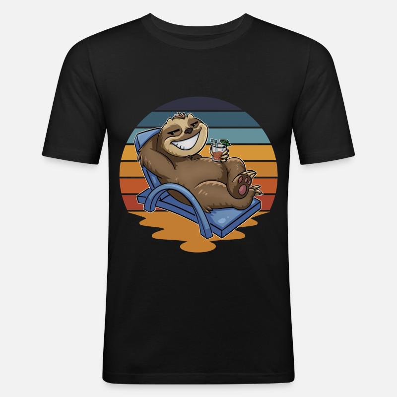 Faultier Urlauber Urlaub - Männer Slim Fit T-Shirt - Schwarz