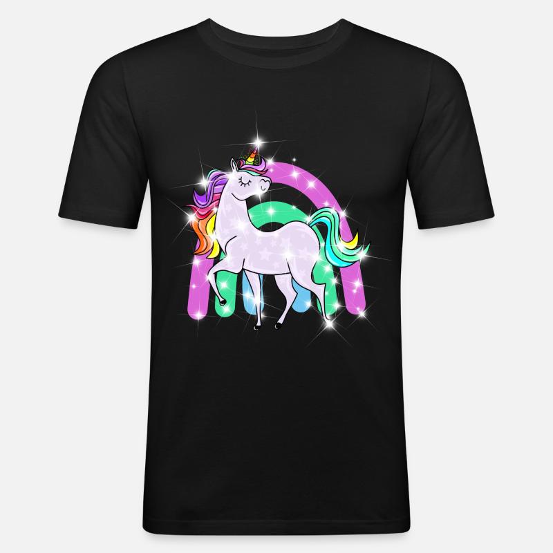 funkelndes Einhorn mit Regenbogen - Männer Slim Fit T-Shirt - Schwarz