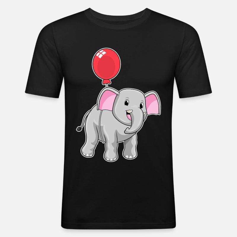 Elefant mit Luftballon - Männer Slim Fit T-Shirt - Schwarz