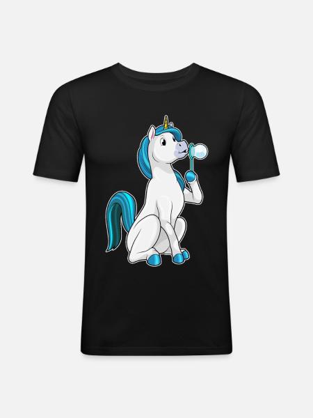Einhorn Seifenblasen - Männer Slim Fit T-Shirt - Schwarz