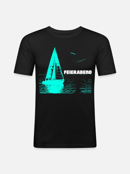 Feierabend Segelboot und 2 Möwen - Männer Slim Fit T-Shirt - Schwarz