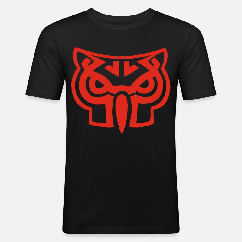 Roter Eulenkopf - Männer Slim Fit T-Shirt - Schwarz