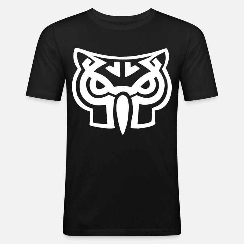 Weißer Eulenkopf - Männer Slim Fit T-Shirt - Schwarz