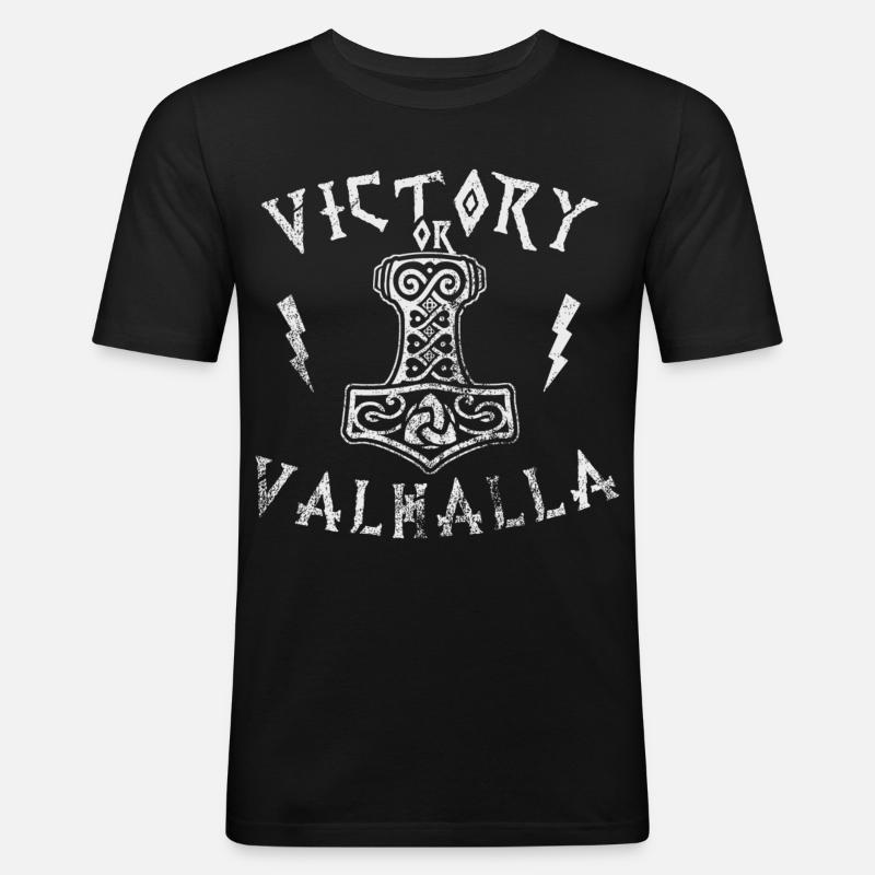 Victory or Valhalla - Männer Slim Fit T-Shirt - Schwarz