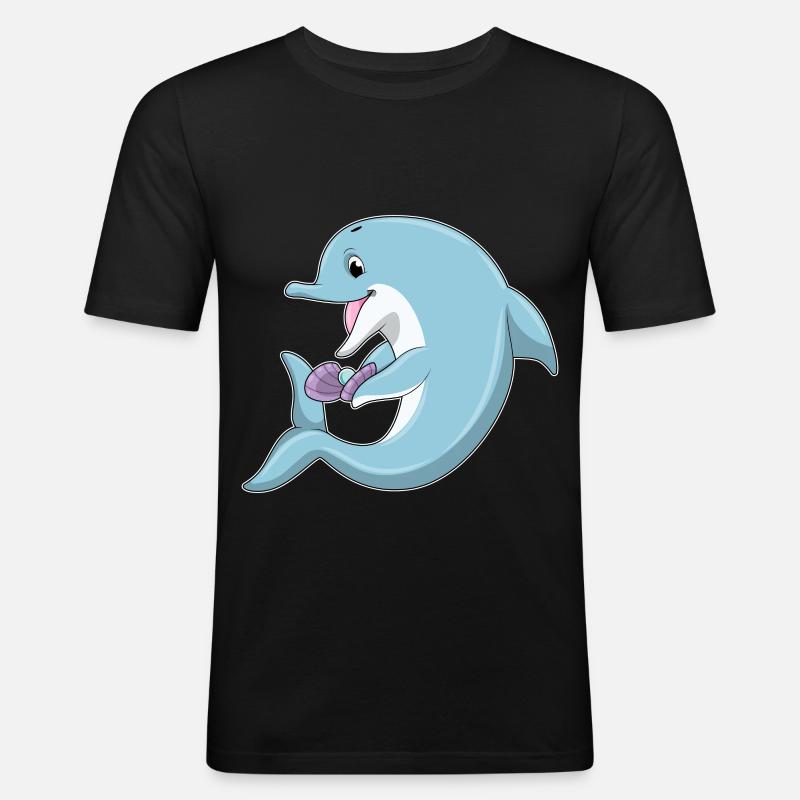Delfin mit Perle - Männer Slim Fit T-Shirt - Schwarz