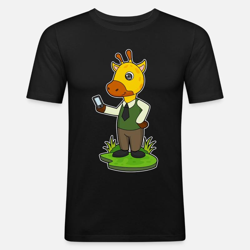 Giraffe mit Handy - Männer Slim Fit T-Shirt - Schwarz