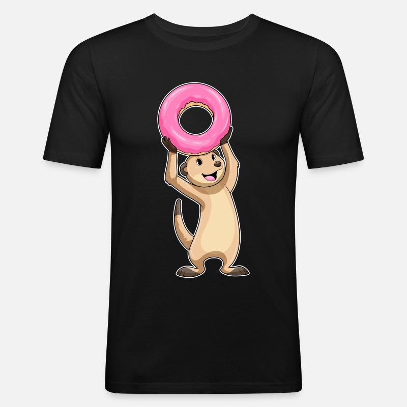 Erdmännchen mit Donut - Männer Slim Fit T-Shirt - Schwarz