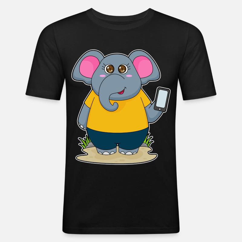 Elefant mit Handy - Männer Slim Fit T-Shirt - Schwarz