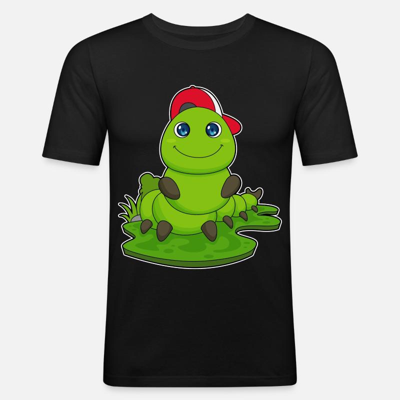 Raupe mit Cap - Männer Slim Fit T-Shirt - Schwarz