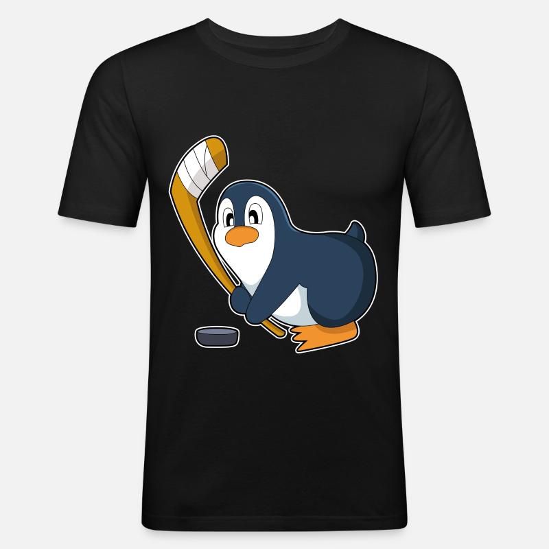 Pinguin Eishockey Eishockeyschläger - Männer Slim Fit T-Shirt - Schwarz
