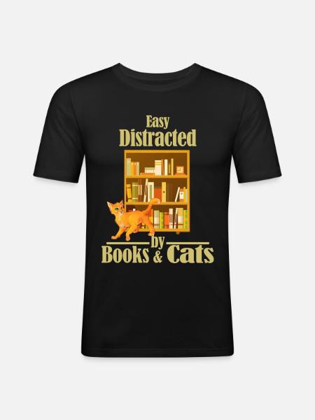 Easily distracted by books and cats - Men's Slim Fit T-Shirt - black