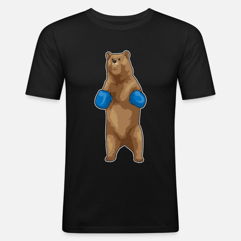 Bär Boxer Boxhandschuhe - Männer Slim Fit T-Shirt - Schwarz