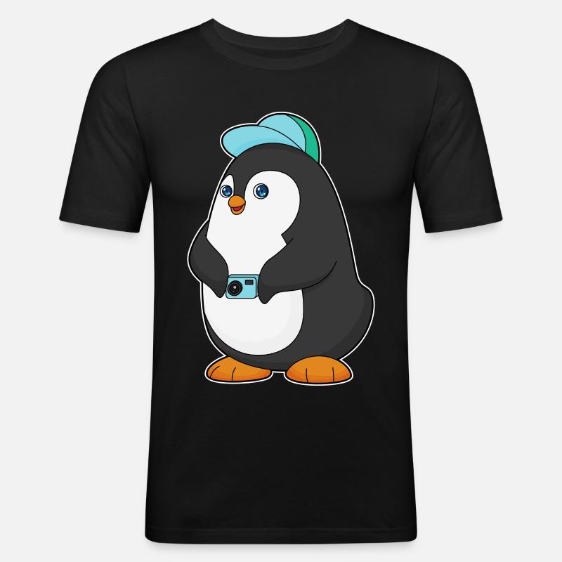 Caméra Pingouin - T-shirt près du corps Homme - noir
