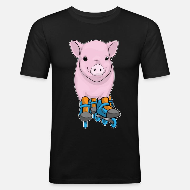 Schwein Inline skating Inline skates - Männer Slim Fit T-Shirt - Schwarz