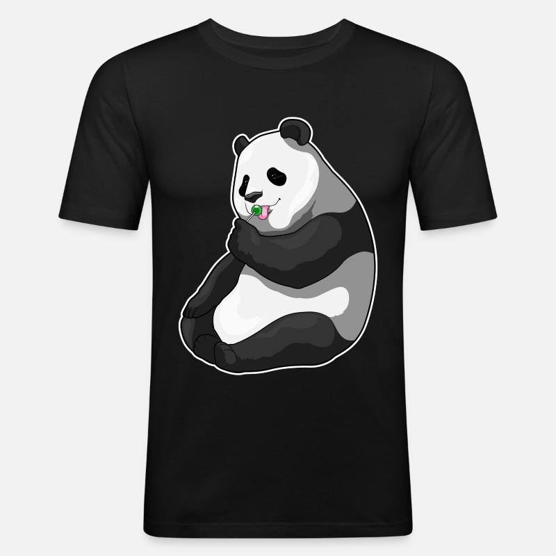 Panda Lutscher - Männer Slim Fit T-Shirt - Schwarz