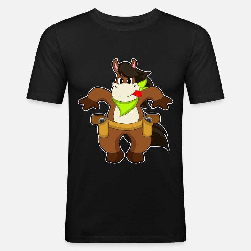 Pferd Cowboy Pistole - Männer Slim Fit T-Shirt - Schwarz